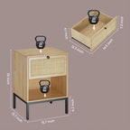 Table de chevet bohème en rotin naturel avec 2 tiroirs