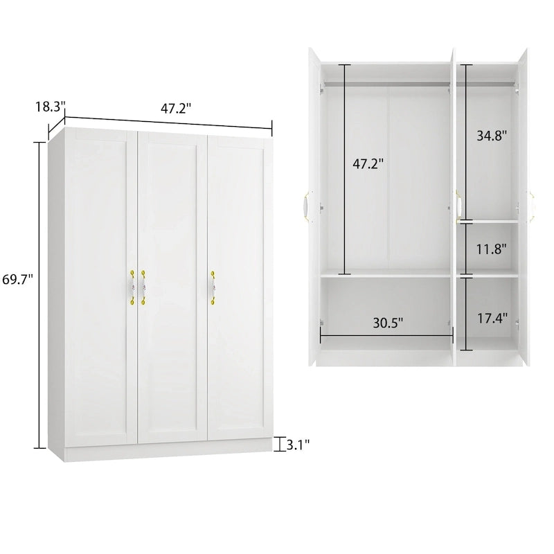 Armoire Penderie Étagères Tringle Portes Meuble de Rangement