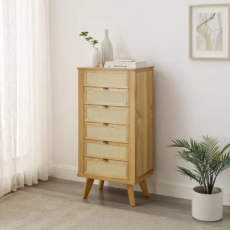 Armoire à bijoux 5 tiroirs en cannage