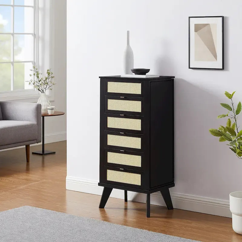Armoire à bijoux 5 tiroirs en cannage