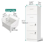 Meuble de rangement vertical verrouillable à 4 tiroirs de 130 cm de haut pour bureau à domicile