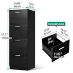 Meuble de rangement vertical verrouillable à 4 tiroirs de 130 cm de haut pour bureau à domicile