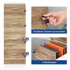 Meuble de rangement vertical verrouillable à 4 tiroirs de 130 cm de haut pour bureau à domicile