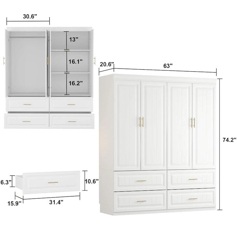 93.9H/74.2H Armoires Penderie Commode Tiroirs Rangement