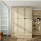 Armoire avec accents en rotin - Organisateur de vêtements spacieux et stylé