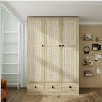 Armoire avec accents en rotin - Organisateur de vêtements spacieux et stylé