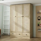 Armoire avec accents en rotin - Organisateur de vêtements spacieux et stylé