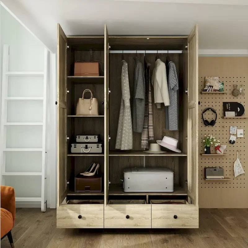 Armoire avec accents en rotin - Organisateur de vêtements spacieux et stylé