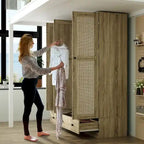 Armoire avec accents en rotin - Organisateur de vêtements spacieux et stylé