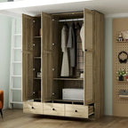 Armoire avec accents en rotin - Organisateur de vêtements spacieux et stylé