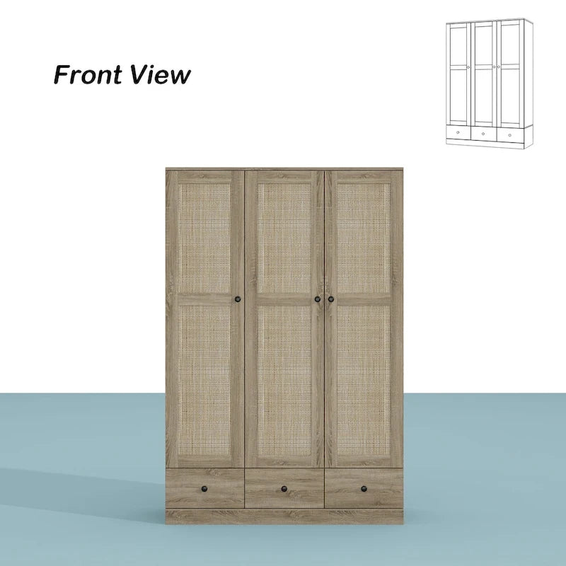 Armoire avec accents en rotin - Organisateur de vêtements spacieux et stylé