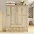 Armoire avec accents en rotin - Organisateur de vêtements spacieux et stylé