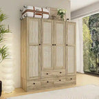 Armoire avec accents en rotin - Organisateur de vêtements spacieux et stylé