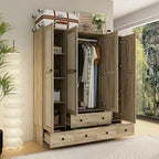 Armoire avec accents en rotin - Organisateur de vêtements spacieux et stylé