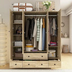 Armoire avec accents en rotin - Organisateur de vêtements spacieux et stylé