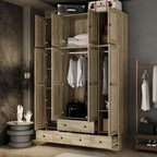 Armoire avec accents en rotin - Organisateur de vêtements spacieux et stylé