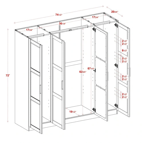 Armoire 100 % en bois massif à 4 portes avec portes en bois massif ou portes miroirs