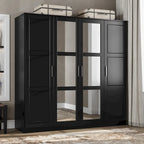 Armoire 100 % en bois massif à 4 portes avec portes en bois massif ou portes miroirs