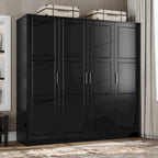 Armoire 100 % en bois massif à 4 portes avec portes en bois massif ou portes miroirs