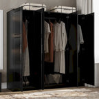 Armoire 100 % en bois massif à 4 portes avec portes en bois massif ou portes miroirs