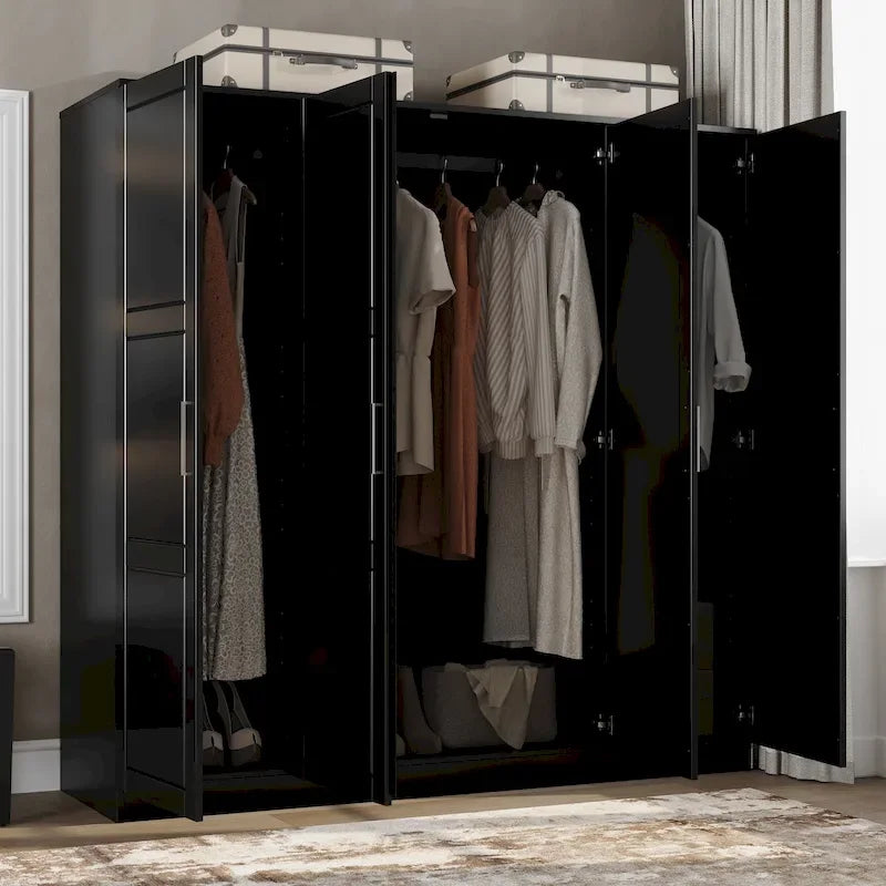Armoire 100 % en bois massif à 4 portes avec portes en bois massif ou portes miroirs