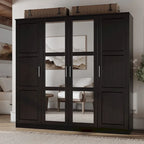Armoire 100 % en bois massif à 4 portes avec portes en bois massif ou portes miroirs