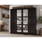 Armoire 100 % en bois massif à 4 portes avec portes en bois massif ou portes miroirs