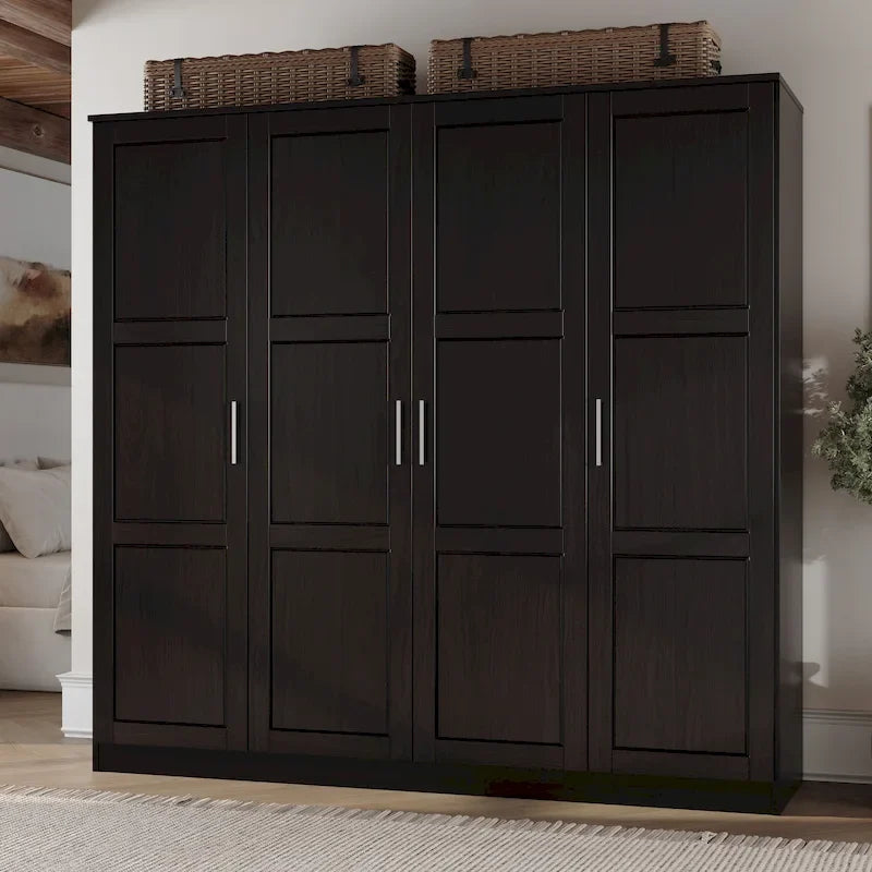 Armoire 100 % en bois massif à 4 portes avec portes en bois massif ou portes miroirs