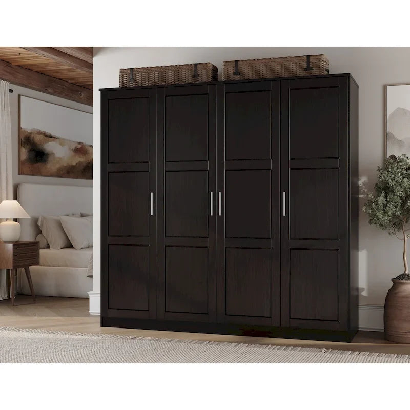 Armoire 100 % en bois massif à 4 portes avec portes en bois massif ou portes miroirs