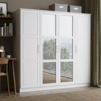 Armoire 100 % en bois massif à 4 portes avec portes en bois massif ou portes miroirs