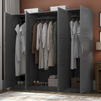 Armoire 100 % en bois massif à 4 portes avec portes en bois massif ou portes miroirs