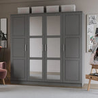 Armoire 100 % en bois massif à 4 portes avec portes en bois massif ou portes miroirs