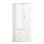 Armoire à deux portes avec miroir, blanc/brun foncé, 31,5L x 72H po – 31,5L x 72H po
