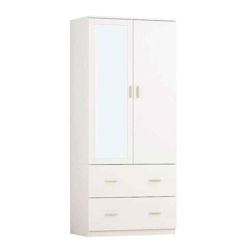 Armoire à deux portes avec miroir, blanc/brun foncé, 31,5L x 72H po – 31,5L x 72H po