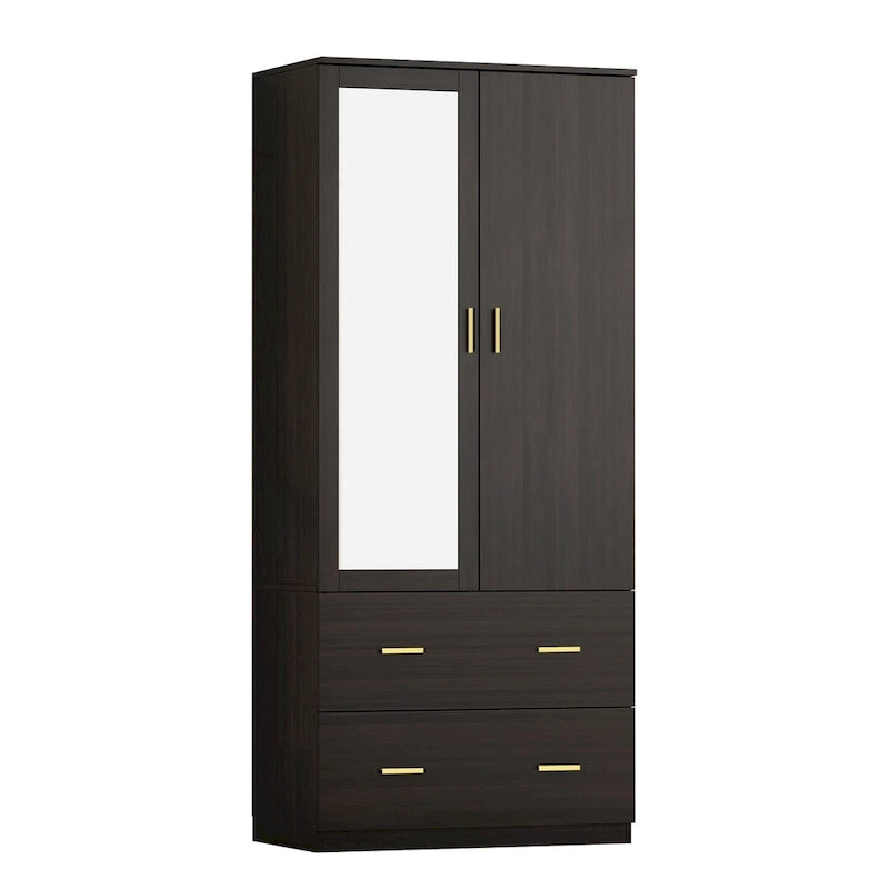 Armoire à deux portes avec miroir, blanc/brun foncé, 31,5L x 72H po – 31,5L x 72H po