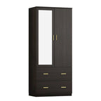 Armoire à deux portes avec miroir, blanc/brun foncé, 31,5L x 72H po – 31,5L x 72H po
