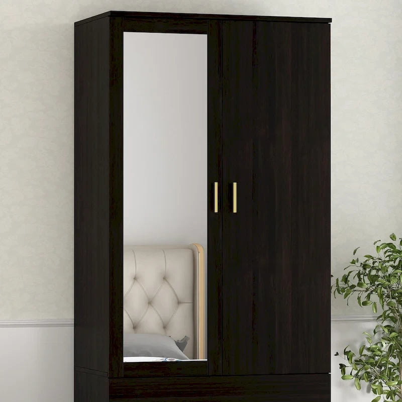 Armoire à deux portes avec miroir, blanc/brun foncé, 31,5L x 72H po – 31,5L x 72H po