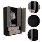 Grande armoire de chambre avec miroir, deux placards, deux tiroirs et des divisions intérieures