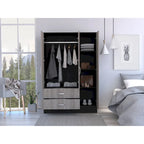 Grande armoire de chambre avec miroir, deux placards, deux tiroirs et des divisions intérieures