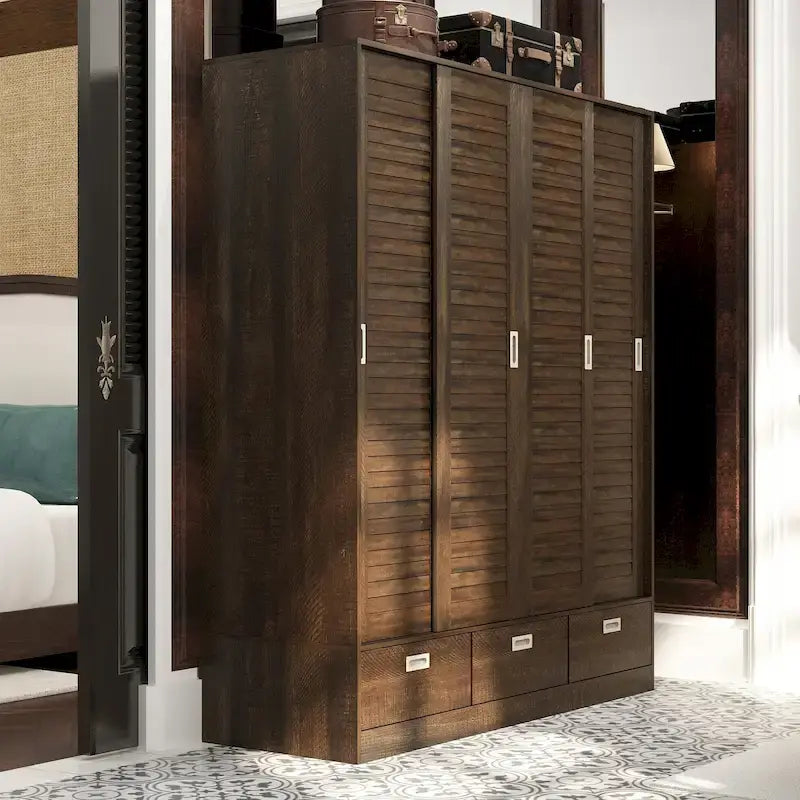 Armoire de rangement Clo avec tiroirs, tringle de suspension Marron