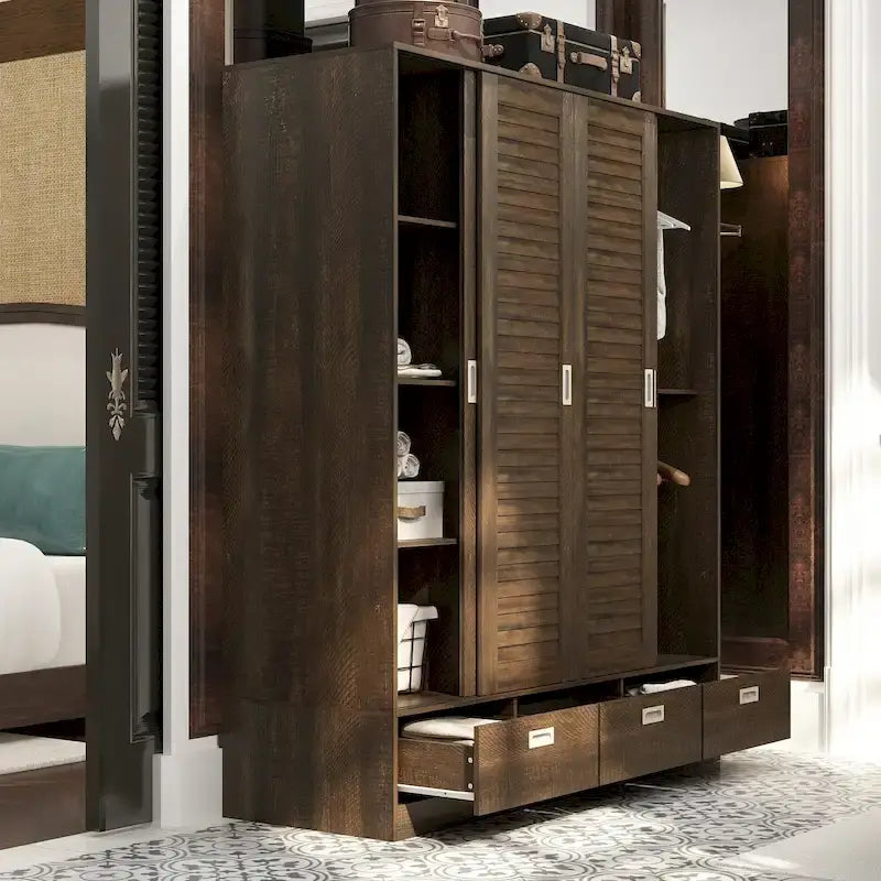 Armoire de rangement Clo avec tiroirs, tringle de suspension Marron