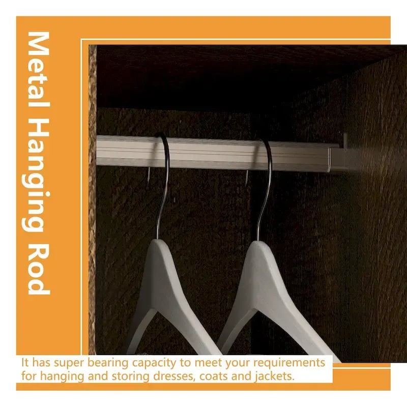 Armoire de rangement Clo avec tiroirs, tringle de suspension Marron