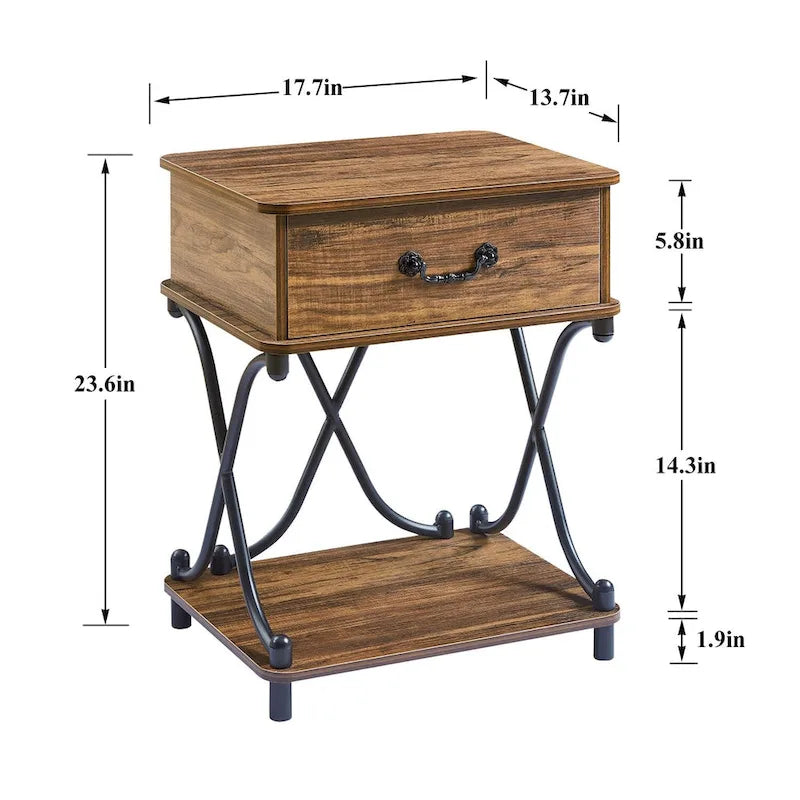 Modern 1-Drawer Nightstand with Storage Shelf, X-design End Side Table,  of 2