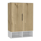 Armoire deux portes avec deux étagères ouvertes, cinq étagères et une tringle de penderie - N/A