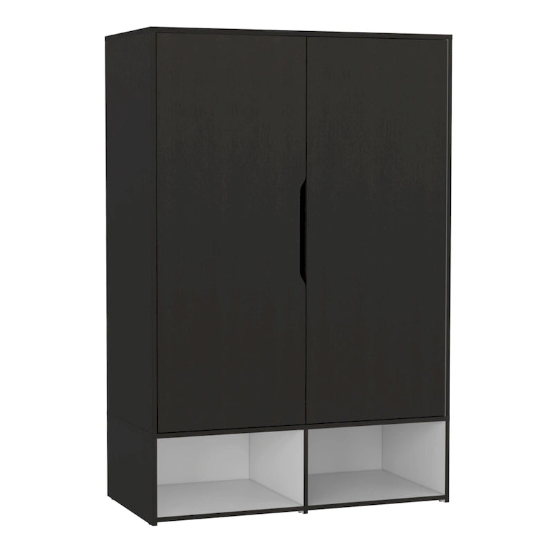 Armoire deux portes avec deux étagères ouvertes, cinq étagères et une tringle de penderie - N/A