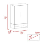Armoire deux portes avec deux étagères ouvertes, cinq étagères et une tringle de penderie - N/A