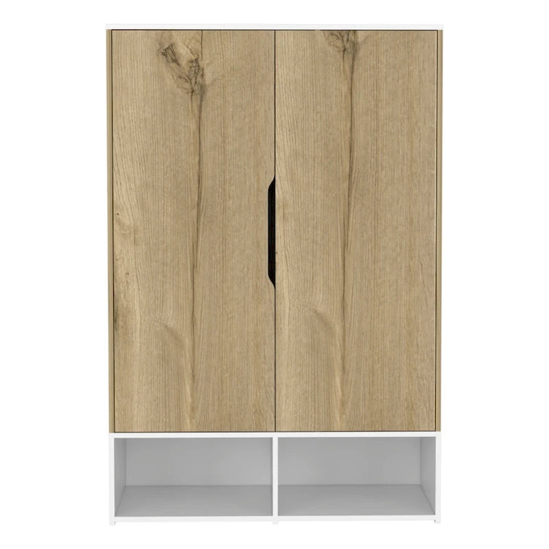 Armoire deux portes avec deux étagères ouvertes, cinq étagères et une tringle de penderie - N/A