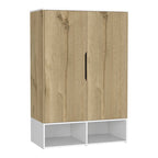 Armoire deux portes avec deux étagères ouvertes, cinq étagères et une tringle de penderie - N/A