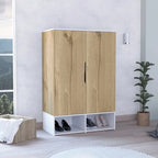 Armoire deux portes avec deux étagères ouvertes, cinq étagères et une tringle de penderie - N/A