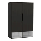 Armoire deux portes avec deux étagères ouvertes, cinq étagères et une tringle de penderie - N/A